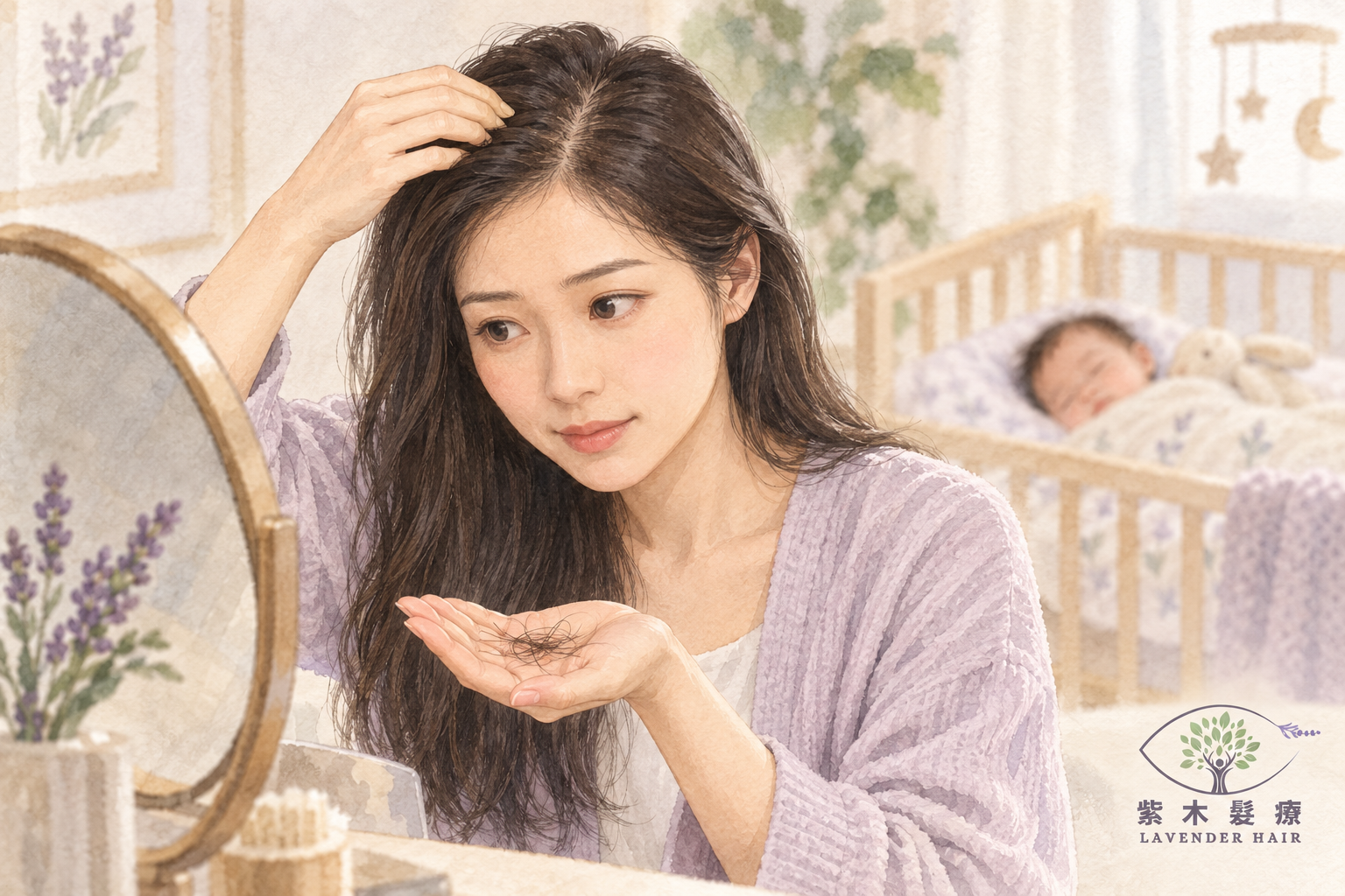 生完BB甩髮・產後情境插畫